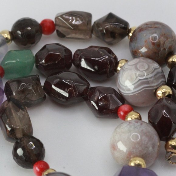 14K GOLD AMETHYST GARNET QUARTZ CHALCEDONY NECKLACE - Picture 5 of 14